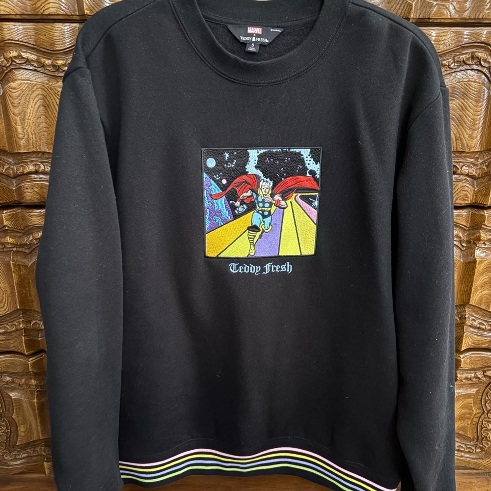 Teddy Fresh Black Crewneck Sweater with Colorful Graphic